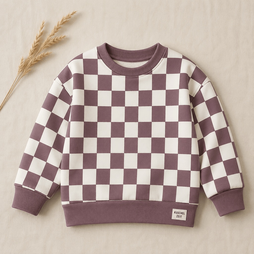 Oversize Sweatshirt für Babys und Kinder in Mauve – Karo aus Bio-Baumwolle