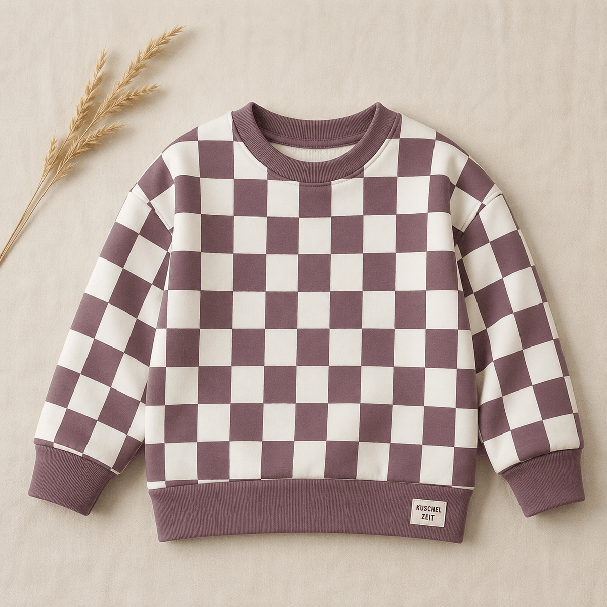 Oversize Sweatshirt für Babys und Kinder in Mauve – Karo aus Bio-Baumwolle