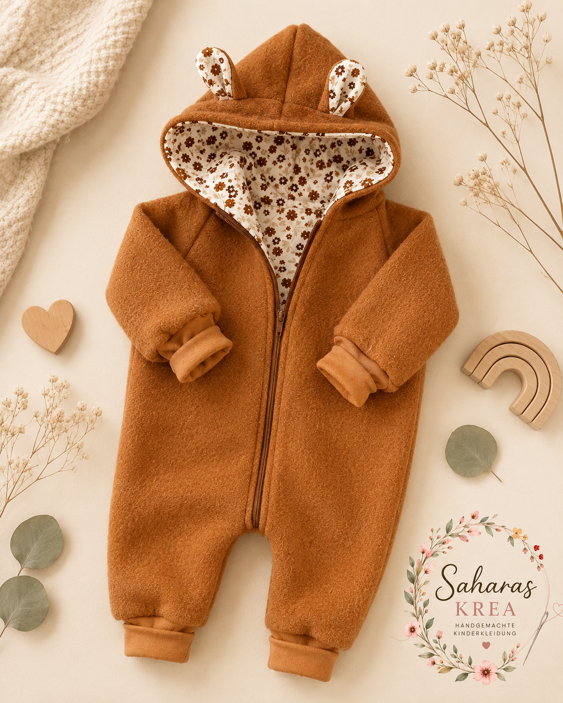Wollwalk Overall aus Schurwolle – mit Baumwolljersey gefüttert | Baby Walkanzug mit Kapuze | Handmade Walkoverall | Geschenk zur Geburt