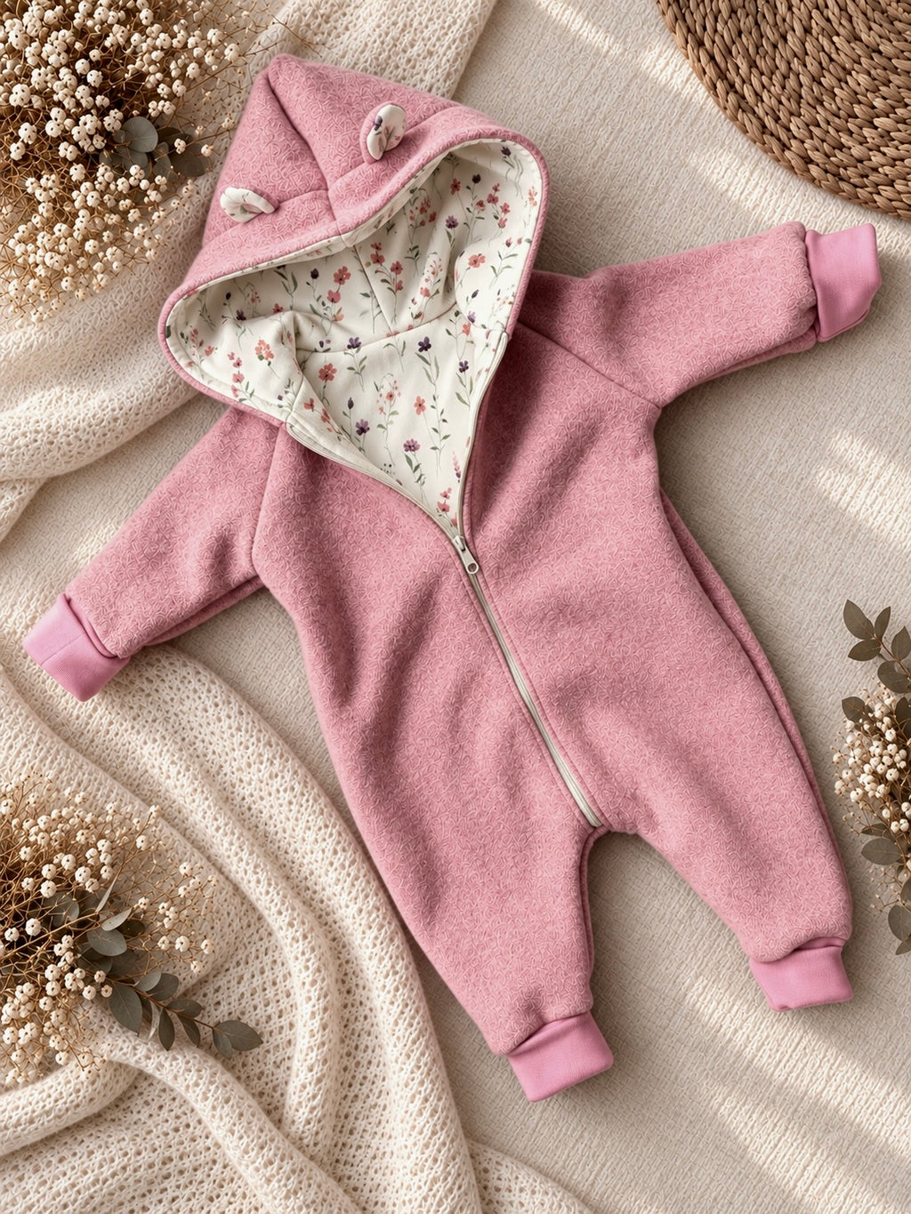 Wollwalk Overall aus Schurwolle in altrosa – mit Baumwolljersey | Baby Walkanzug mit Kapuze | Handmade Walkoverall