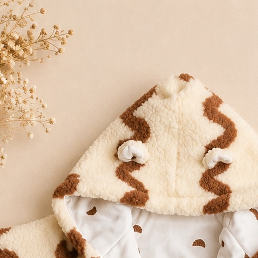 Teddy Overall/ Anzug mit Wellenmuster – Handmade Baby und Kleinkind Overall mit Kapuze