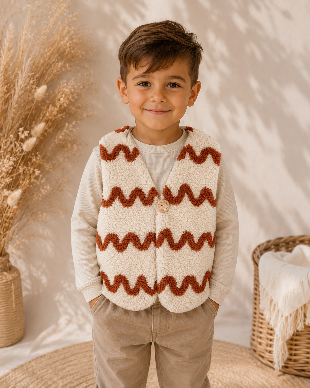 Teddyweste für Babys und Kinder mit Wellen Muster – Wendeweste aus Teddystoff & Baumwolljersey mit Croissant-Muster | Handmade