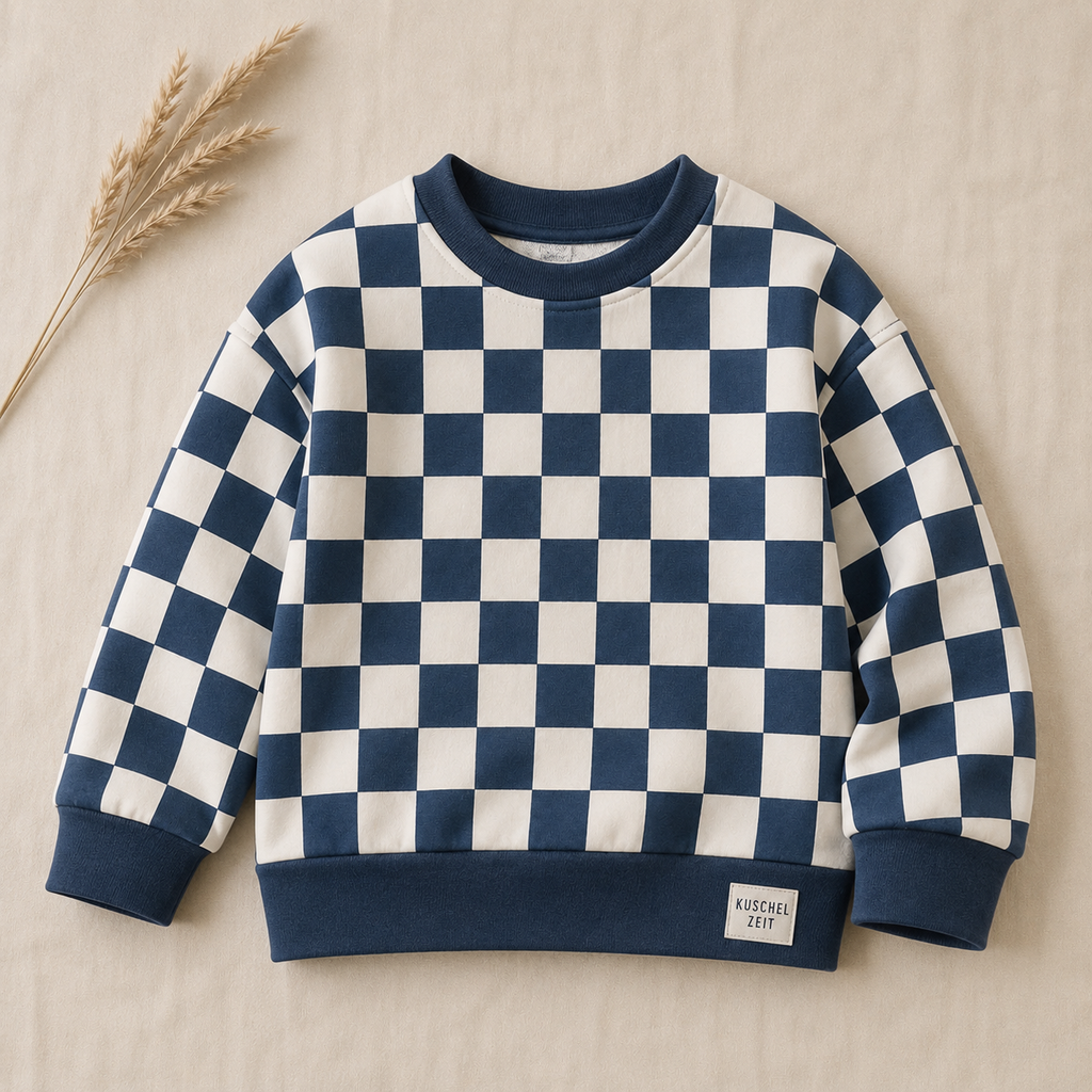 Oversize Sweatshirt für Babys und Kinder in blau – Karo aus Bio-Baumwolle