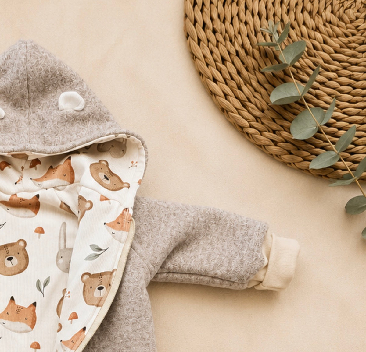 Wollwalk Overall aus Schurwolle in beige meliert – mit Baumwolljersey | Baby Walkanzug mit Kapuze | Handmade Walkoverall | Geschenk zur Geburt