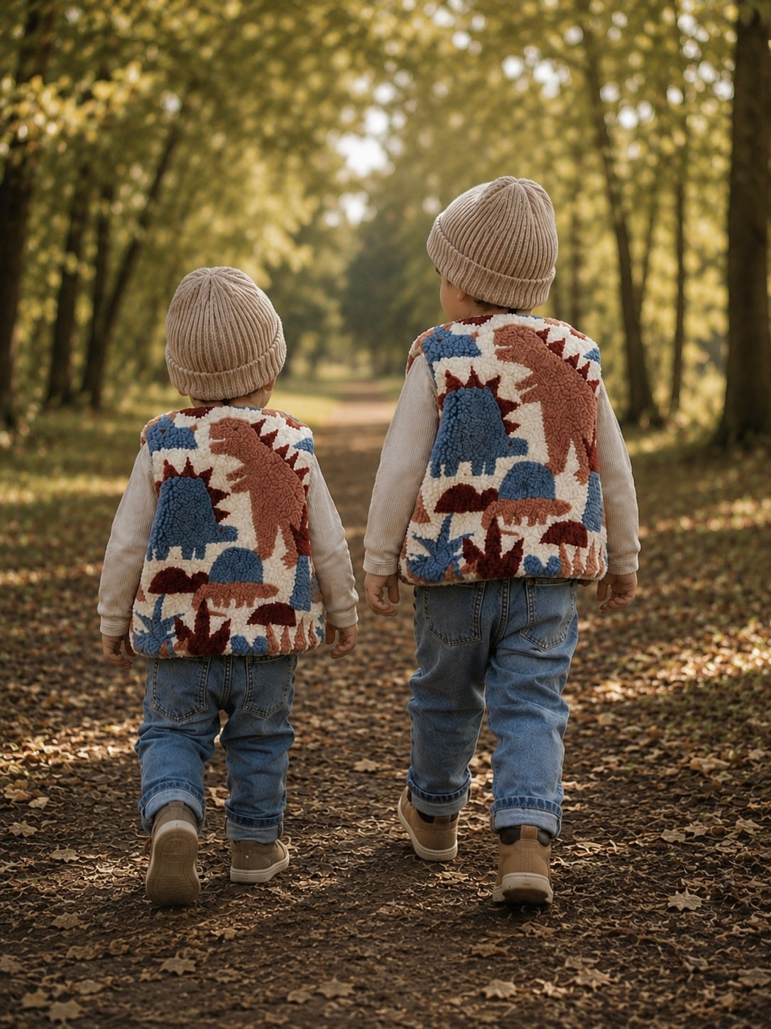 Kinder-Teddyweste mit Dinosaurier-Motiv | Kuschelige Weste für Herbst & Winter | Handmade Kinderkleidung