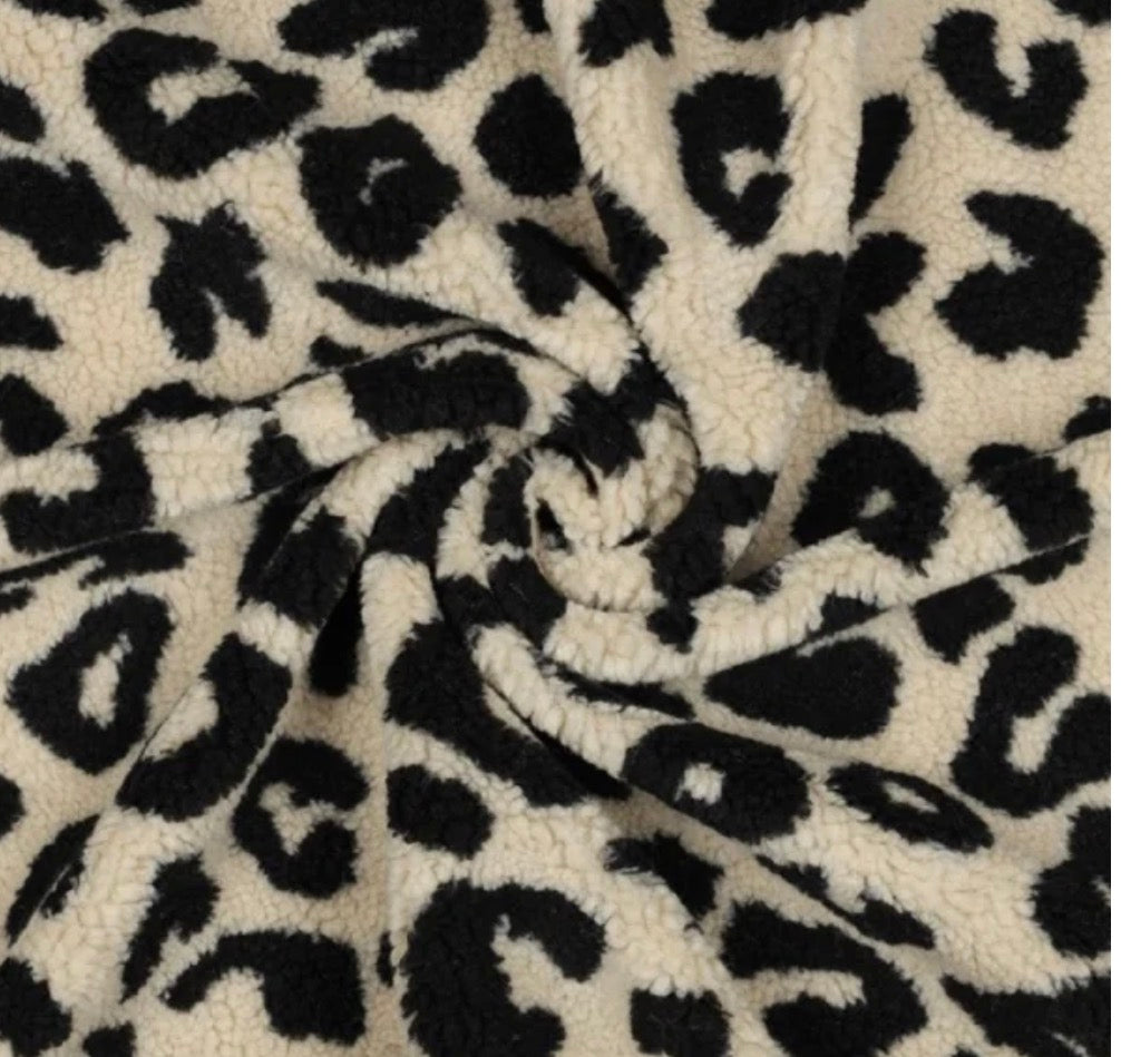 Teddystoff Leopunkte - creme/schwarz