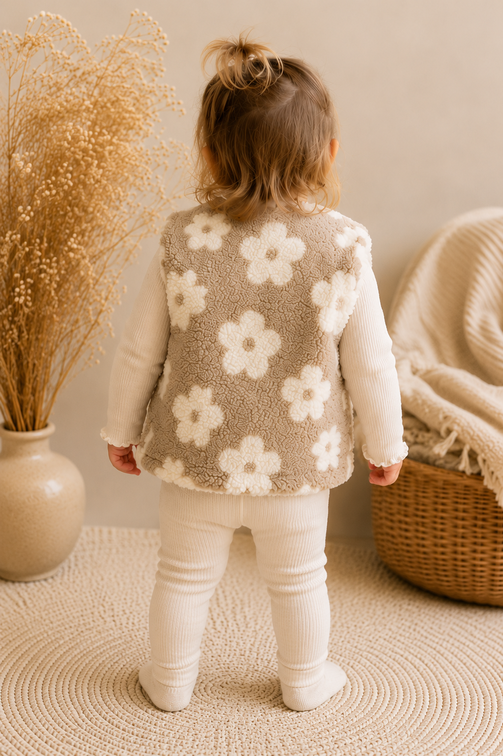 Handmade Teddyweste Blumen Sand – Baby- & Kinderweste mit Baumwolljersey