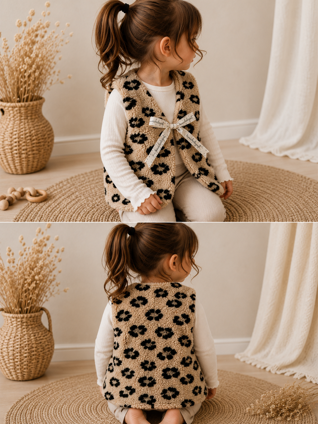 Partnerlook Teddyweste Mama & Kind – Wendeweste Leo Hellbraun | Handmade Fotoshooting-Outfit