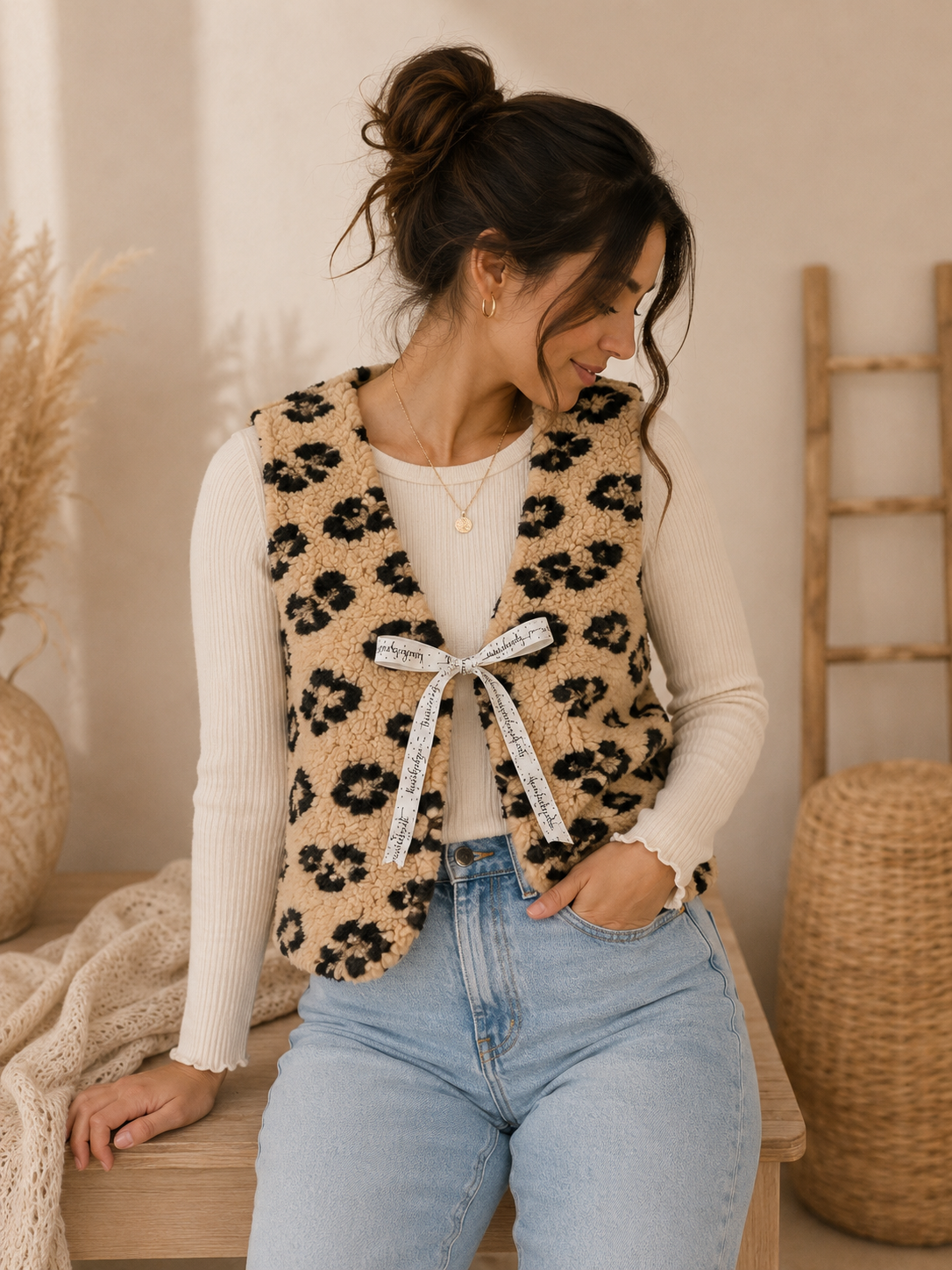 Partnerlook Teddyweste Mama & Kind – Wendeweste Leo Hellbraun | Handmade Fotoshooting-Outfit