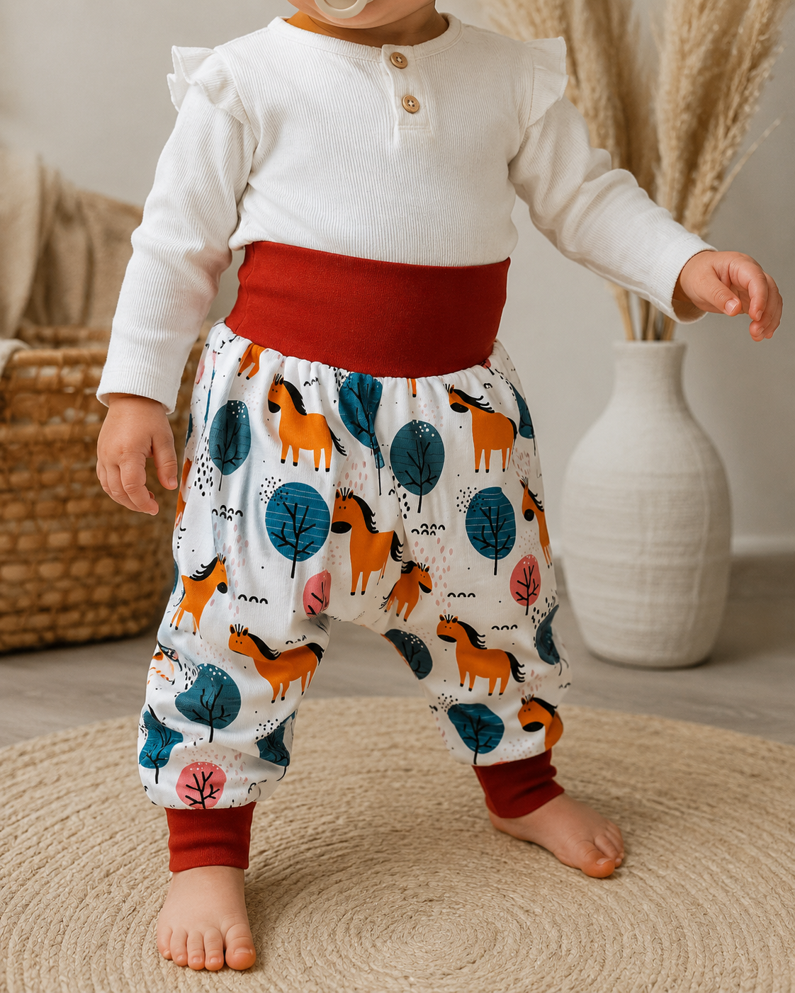 Handmade Pumphose mit Pferde-Motiv – Mitwachshose für Babys & Kinder