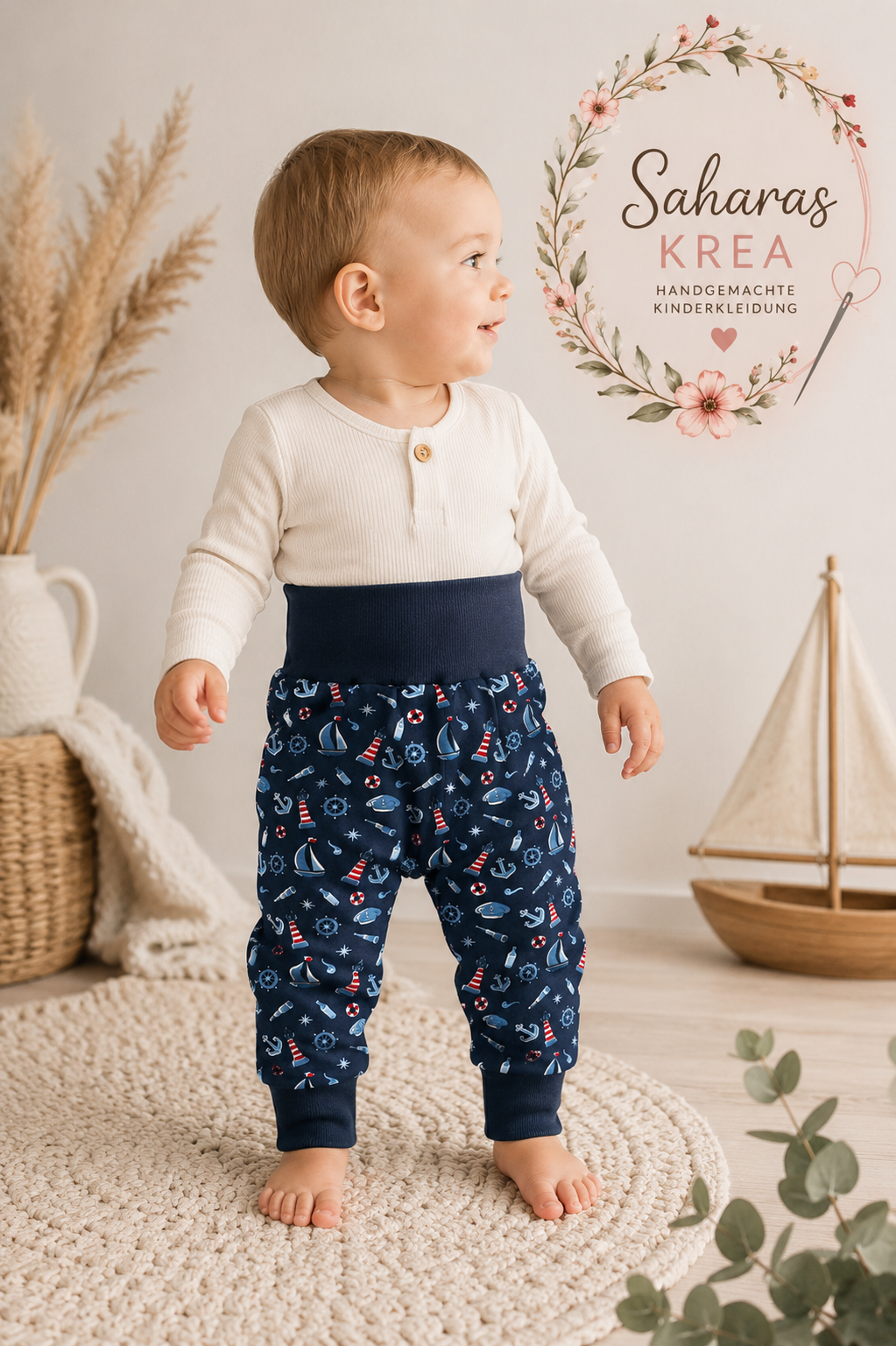 Handmade Pumphose Maritim – Mitwachshose für Babys & Kinder | Marineblau | Saharas Krea