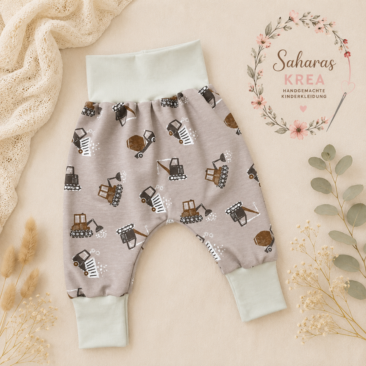 Pumphose Baby & Kinder Bagger Dunkelbeige – Mitwachshose aus French Terry | Handmade