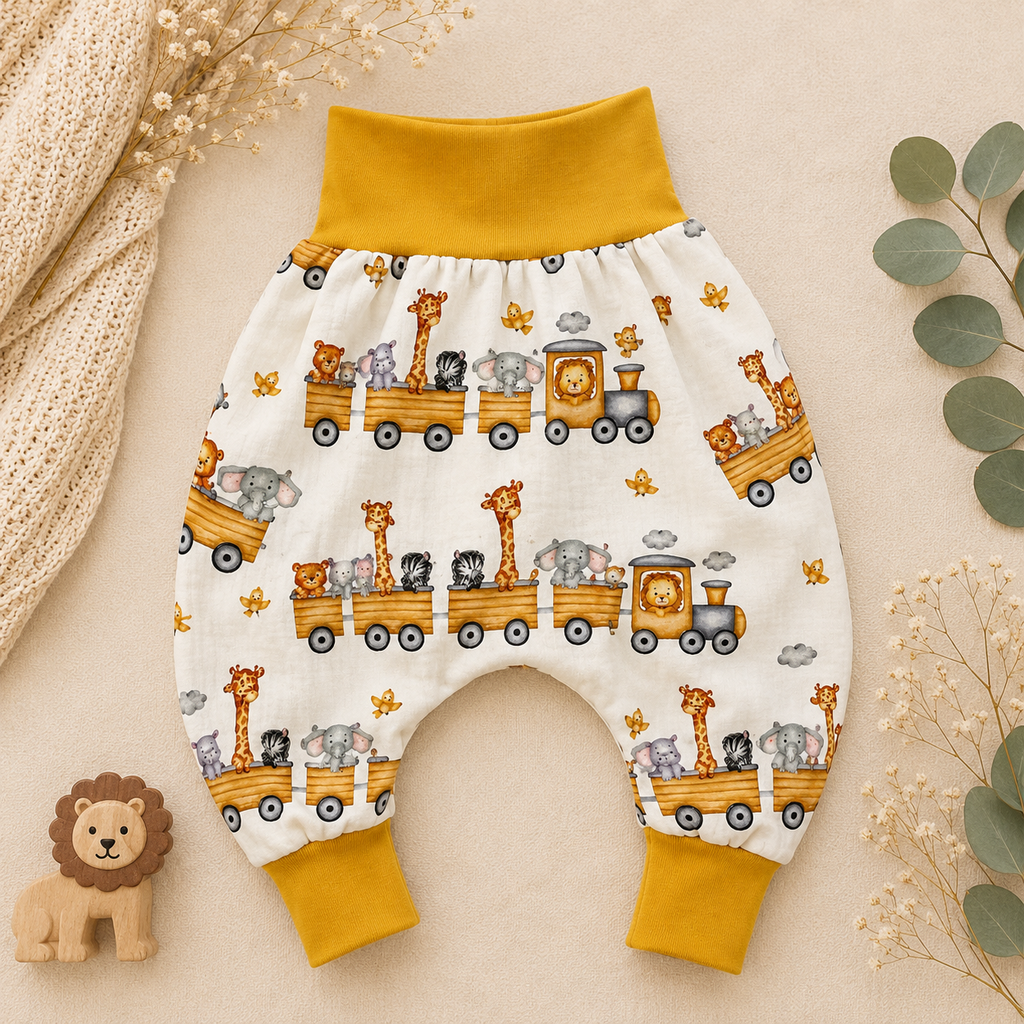 Pumphose Safari-Zug – Handgemachte Mitwachshose für Babys & Kinder