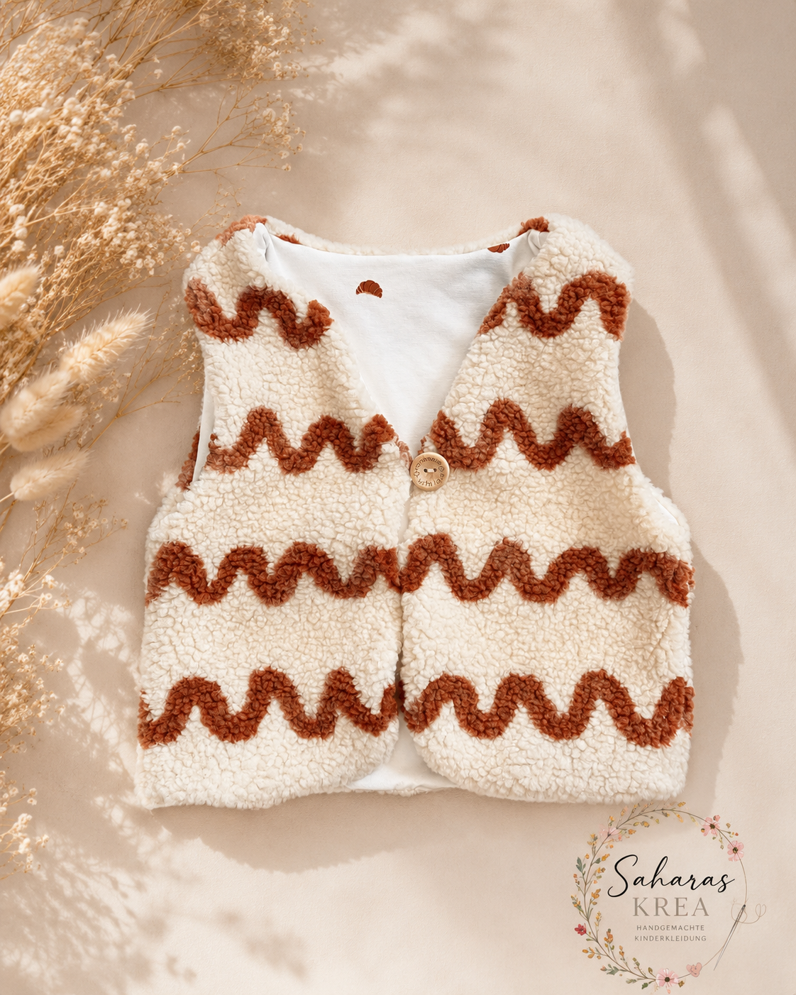 Teddyweste für Babys und Kinder mit Wellen Muster – Wendeweste aus Teddystoff & Baumwolljersey mit Croissant-Muster | Handmade