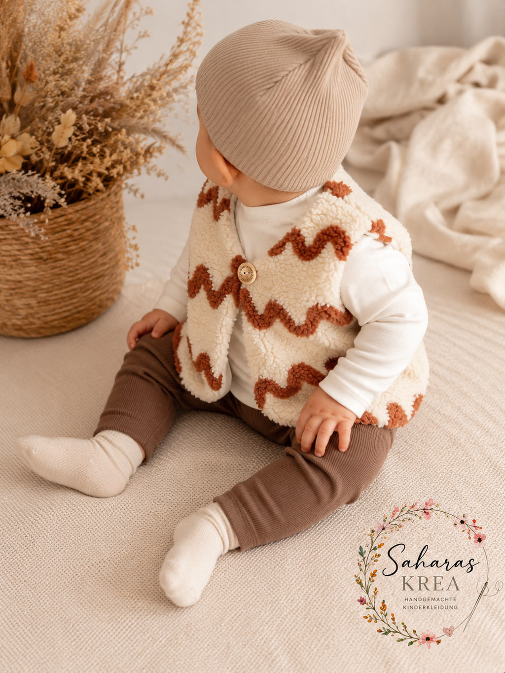 Teddyweste für Babys und Kinder mit Wellen Muster – Wendeweste aus Teddystoff & Baumwolljersey mit Croissant-Muster | Handmade