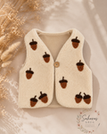 Teddyweste Eicheln Ecru für Babys & Kinder – Teddyweste mit sandfarbenem Jerseyfutter
