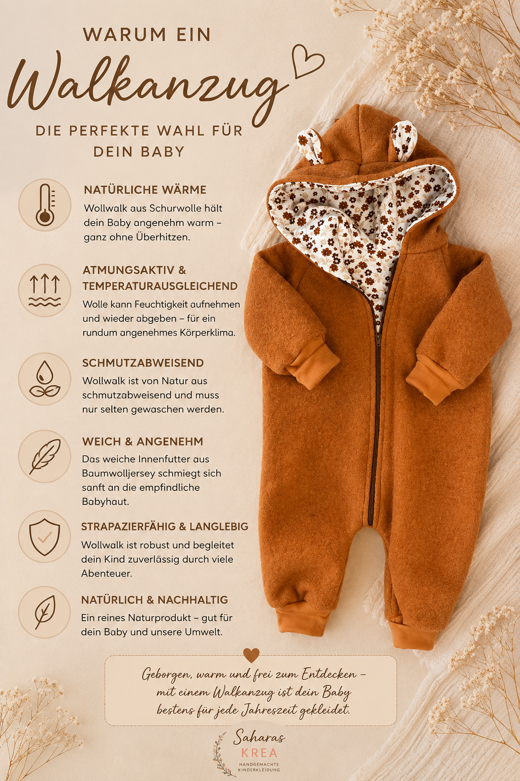 Wollwalk Overall aus Schurwolle – mit Baumwolljersey gefüttert | Baby Walkanzug mit Kapuze | Handmade Walkoverall | Geschenk zur Geburt