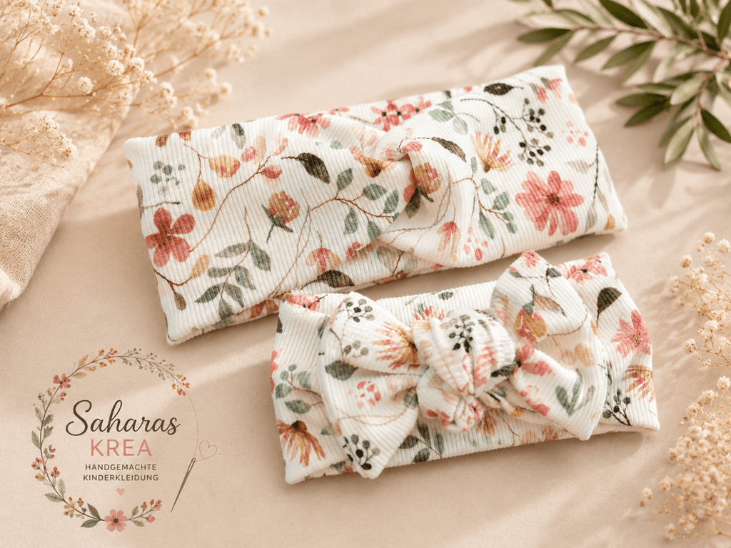 Stirnband für Damen & Kinder – Blumen | Rib Jersey | Handmade | Partnerlook