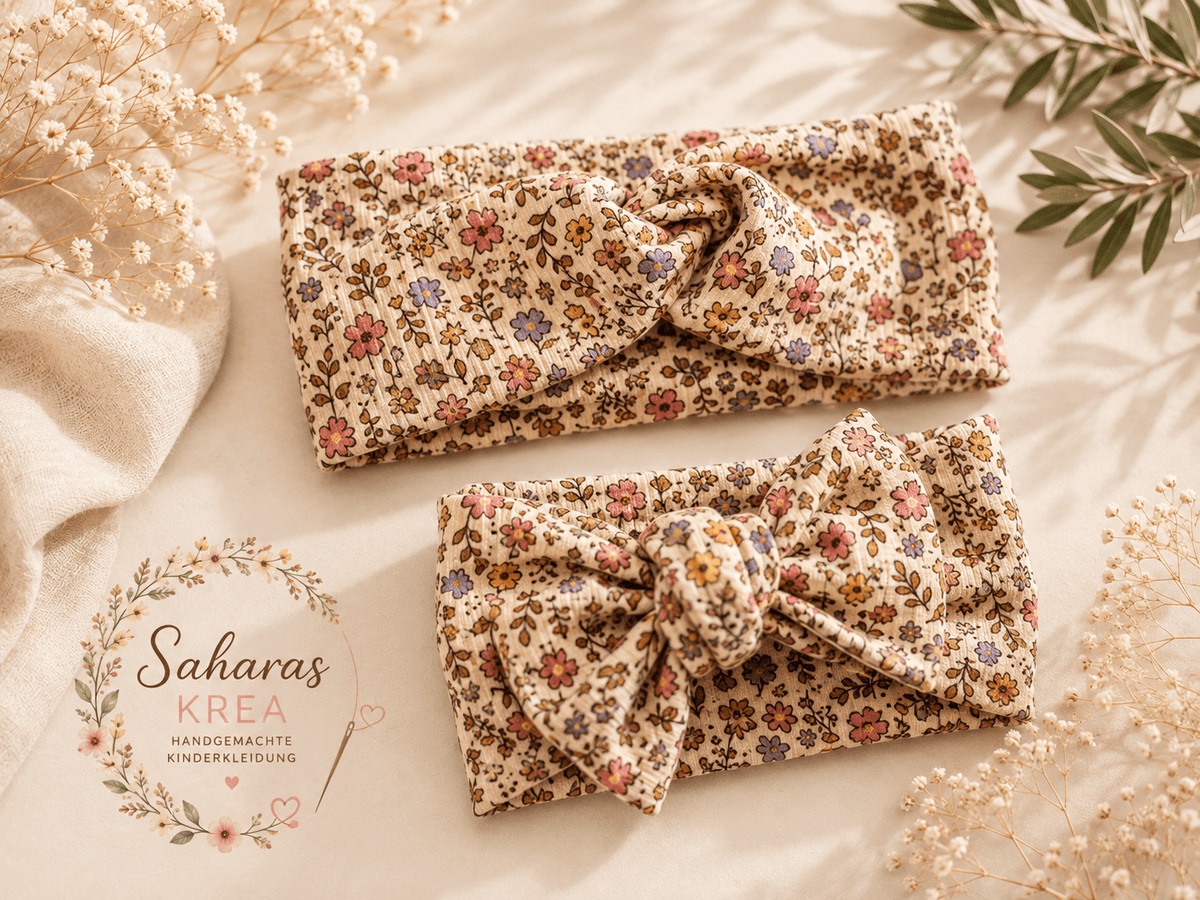 Stirnband Damen & Kinder – Vintage Blumen | Rib Jersey | Handmade | Partnerlook