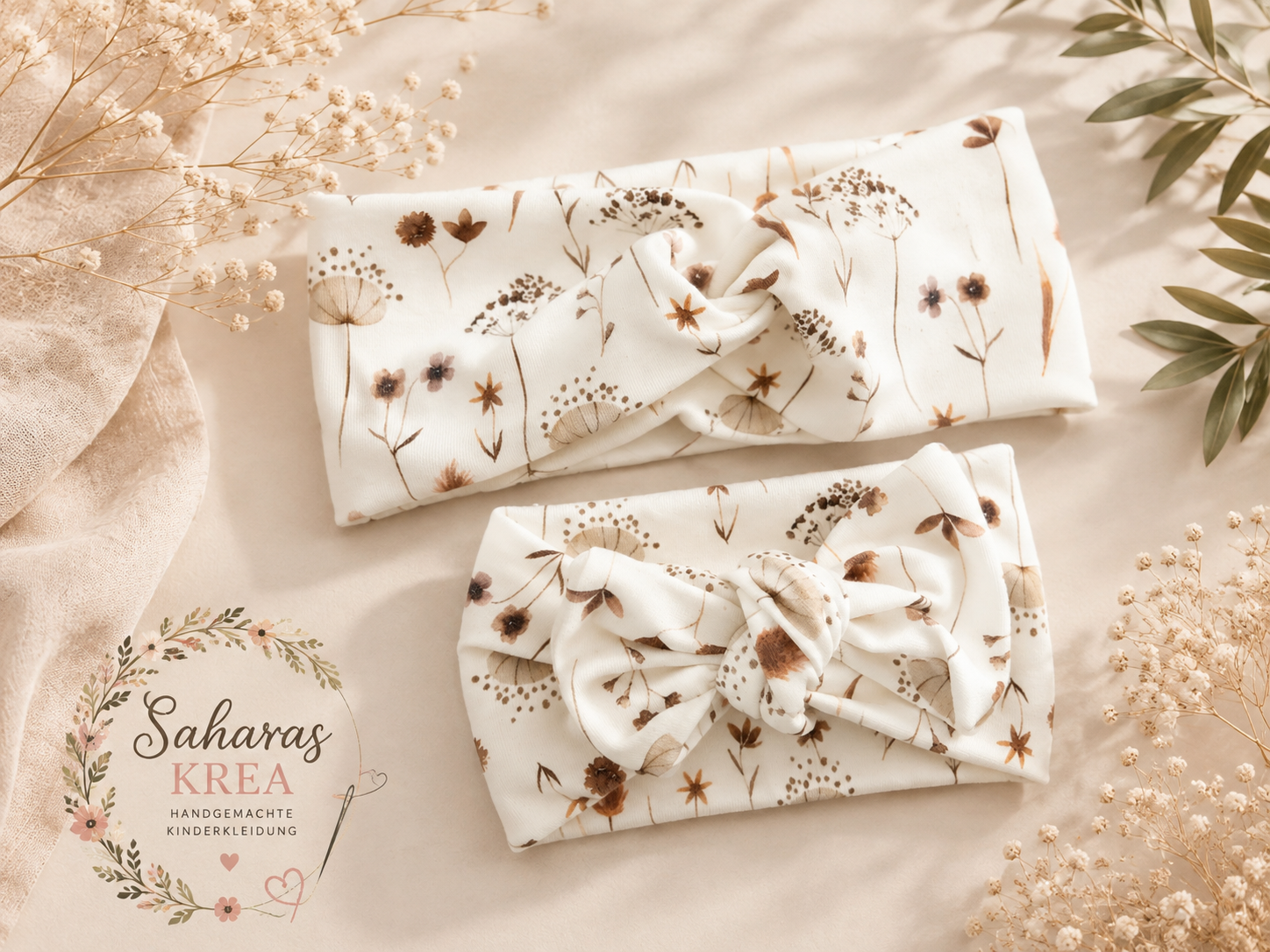 Stirnband für Damen & Kinder – Wildblumen | aus  Baumwolljersey | Handmade | Partnerlook
