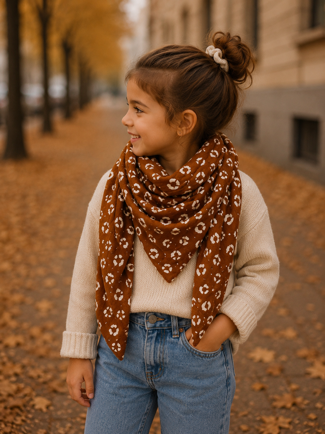 Musselintuch Leo Braun – Musselin Schal Kinder – Leoprint
