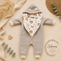 Wollwalk Overall aus Schurwolle in beige meliert – mit Baumwolljersey | Baby Walkanzug mit Kapuze | Handmade Walkoverall | Geschenk zur Geburt