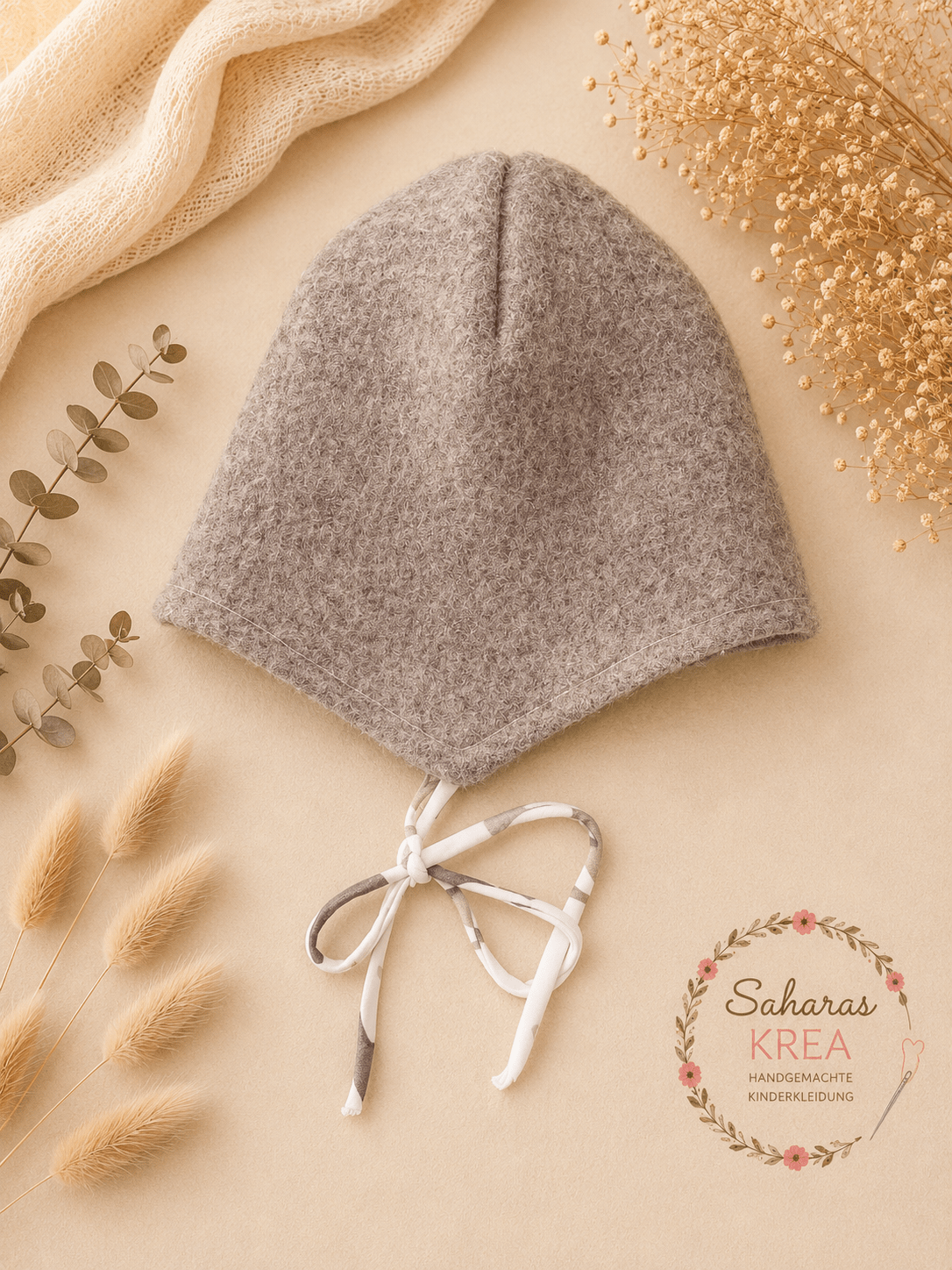 Mütze aus Walk Schurwolle Baby – Beige Meliert | Handgemacht