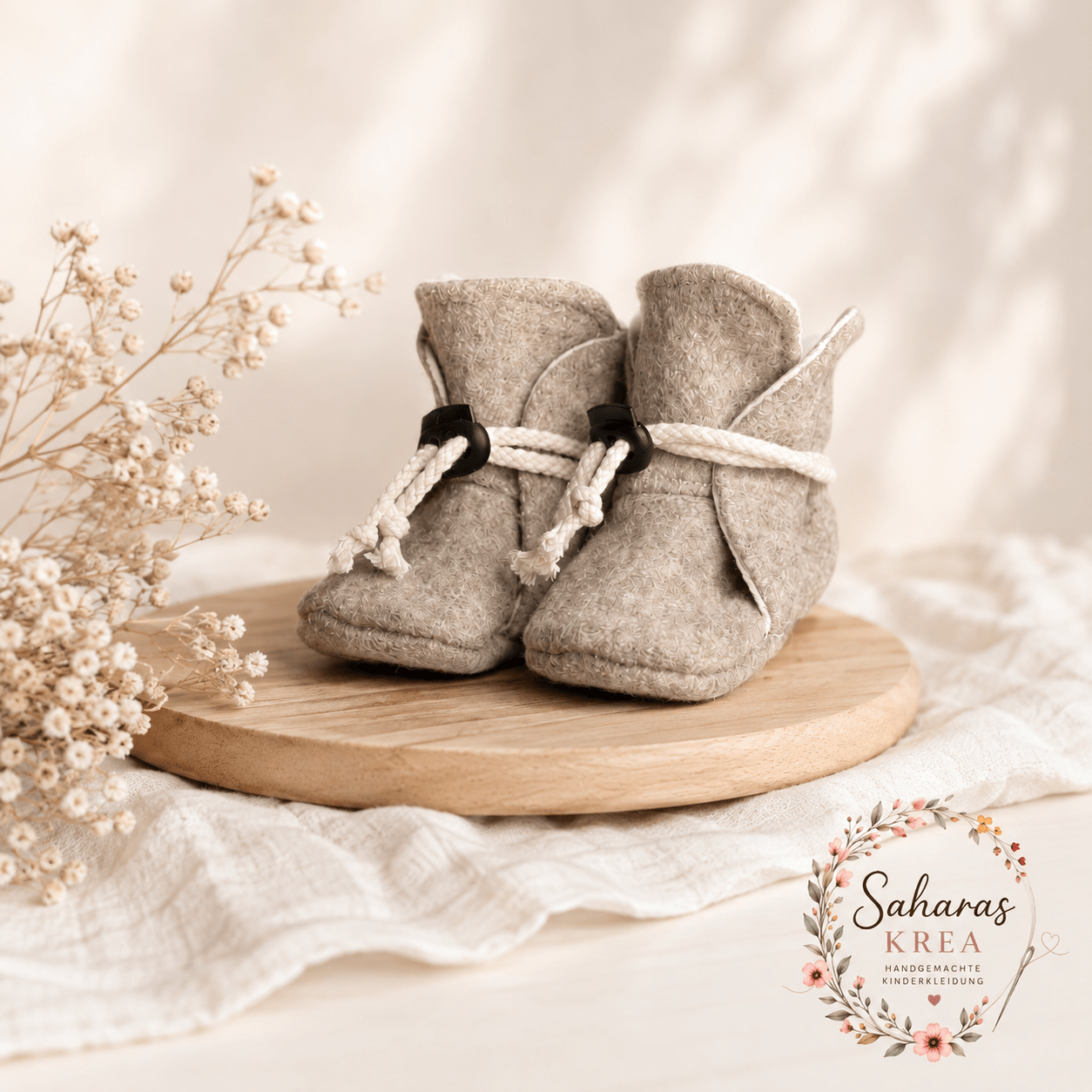 Walkschuhe für Babys – Babyschuhe aus Wollwalk in Beige Meliert