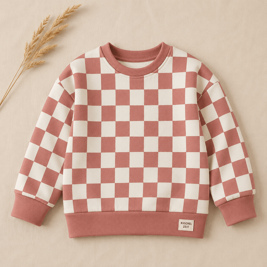 Oversize Sweatshirt für Babys und Kinder in aprikose – Karo aus Bio-Baumwolle
