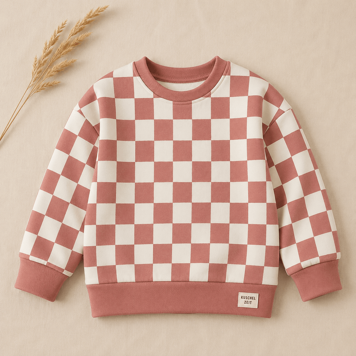 Oversize Sweatshirt für Babys und Kinder in aprikose – Karo aus Bio-Baumwolle