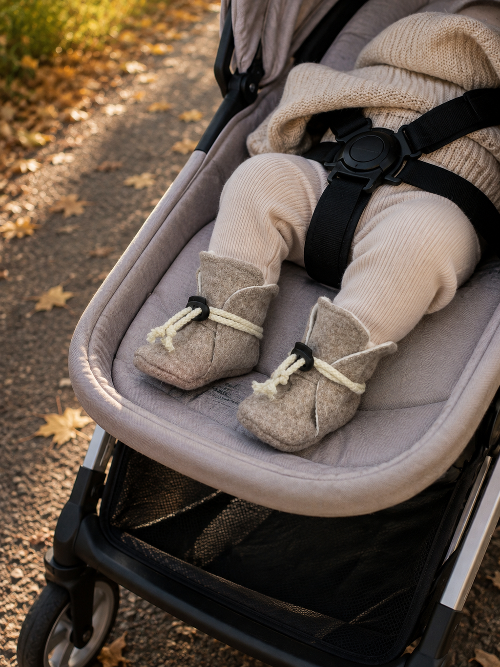 Walkschuhe für Babys – Babyschuhe aus Wollwalk in Beige Meliert