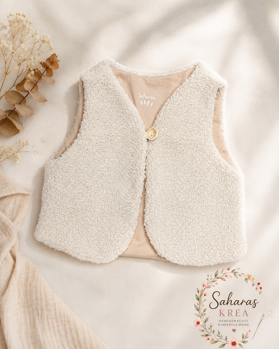 Kuschelige Teddyweste in Dunkelbeige mit Baumwolljersey gefuttert