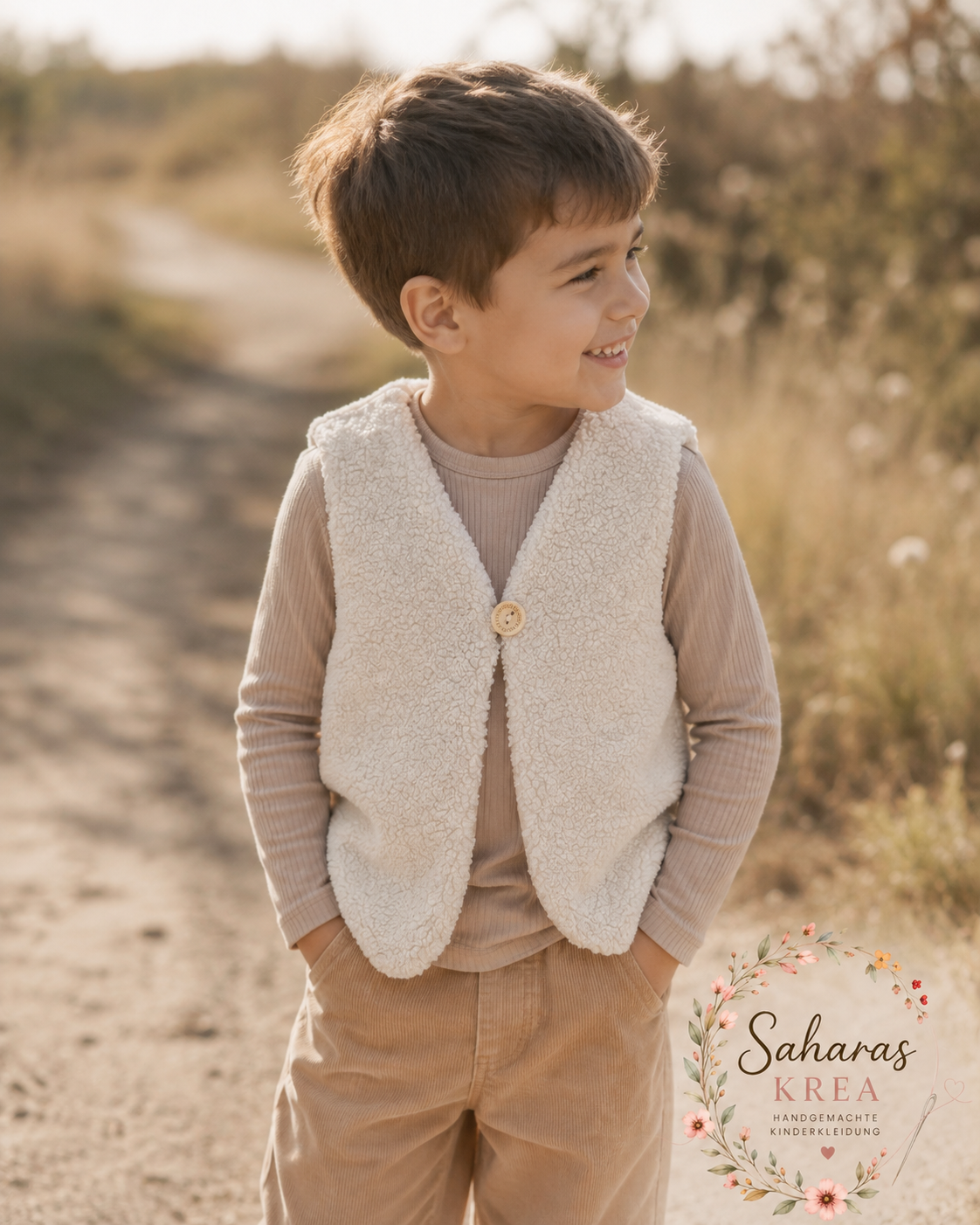 Kuschelige Teddyweste in Dunkelbeige mit Baumwolljersey gefuttert