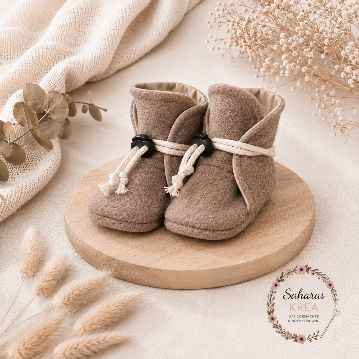 Babyschuhe Wollwalk in taupe - Babysocken aus Schurwolle mit Baumwolljersey als Innenstoff | Walkschuhe