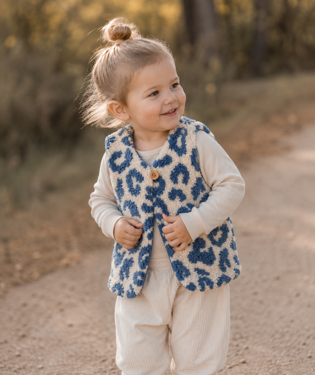 Teddyweste Leo Blau – Baumwolljersey-Futter | Handgemacht
