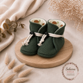 Babyschuhe Wollwalk in dunkelgrün- Babysocken aus Schurwolle mit Baumwolljersey als Innenstoff | Walkschuhe