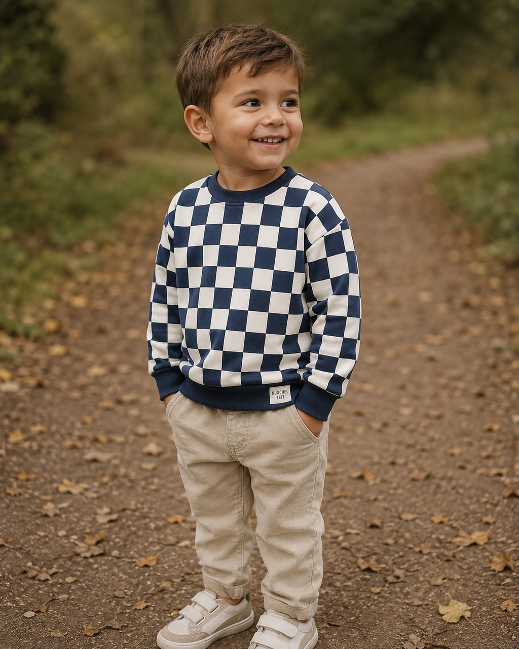 Oversize Sweatshirt für Babys und Kinder in blau – Karo aus Bio-Baumwolle