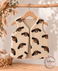 Handmade Teddyweste süße Hunde/Cremefarbe – Baby- & Kinderweste mit weichem Baumwolljersey