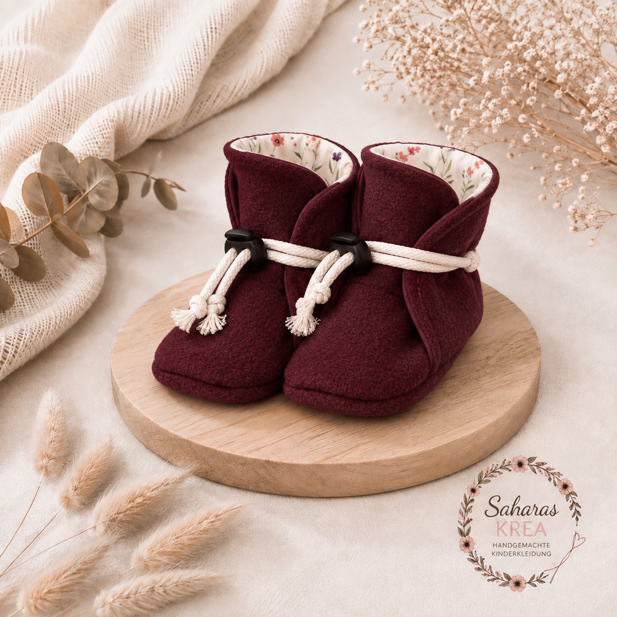 Babyschuhe Wollwalk Bordeaux– Babysocken aus Schurwolle mit Baumwolljersey