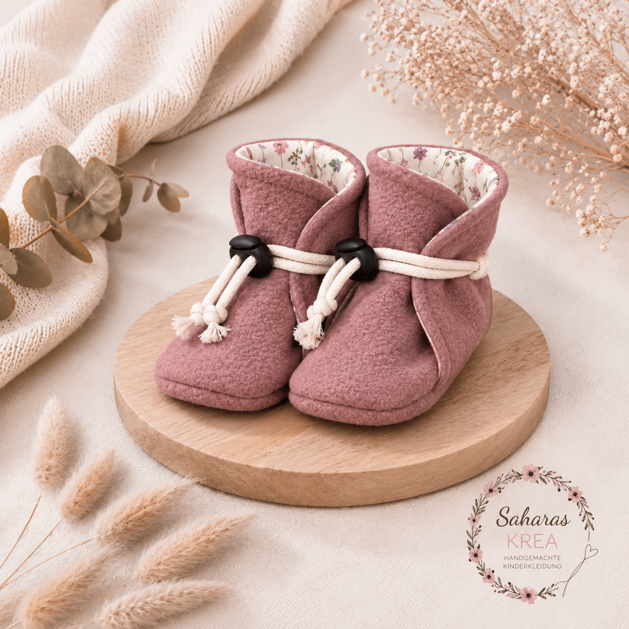 Babyschuhe Wollwalk in Altrosa – Babysocken aus Schurwolle mit Baumwolljersey