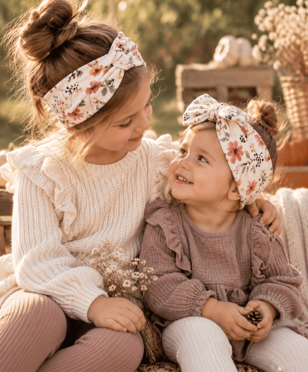 Stirnband für Damen & Kinder – Blumen | Rib Jersey | Handmade | Partnerlook