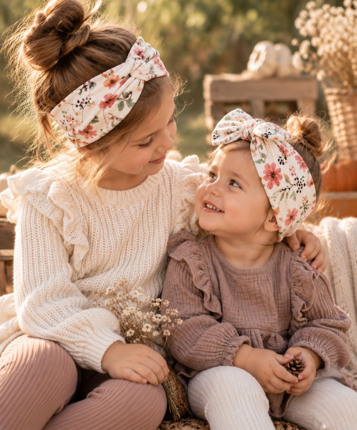 Stirnband für Damen & Kinder – Blumen | Rib Jersey | Handmade | Partnerlook