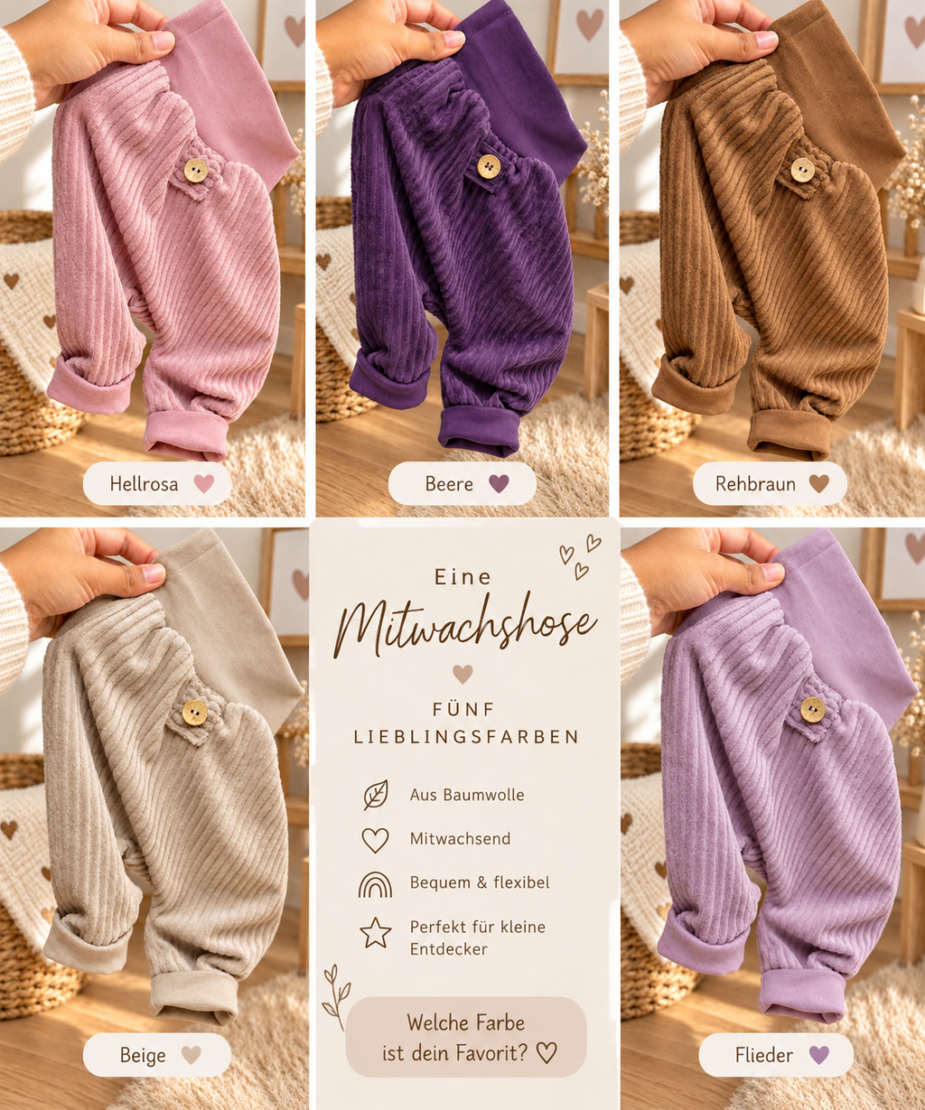 Mitwachshose Baby und Kinder Pumphose | Bequeme Kinderhose aus Baumwolle | Kokosknopf | Handmade