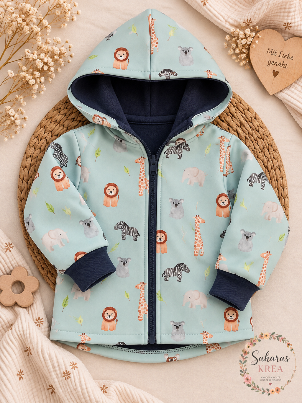 Softshelljacke Kinder Safari – Hellblau | Handmade